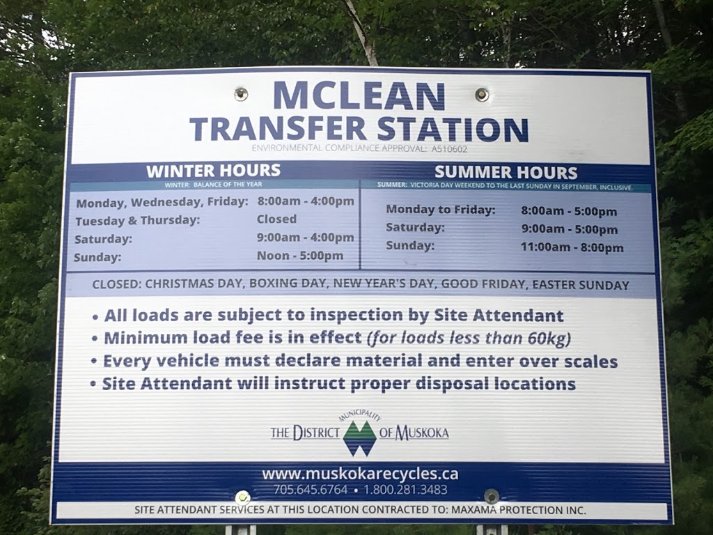 McLean Transfer Station | point of interest | 3901 Brunel Rd, Baysville, ON P0B 1A0, Canada | 7056456764 OR +1 705-645-6764
