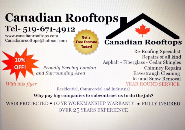 Canadian Rooftops | 1457 Perth Ave, London, ON N5V 2M4, Canada | Phone: (519) 671-4912