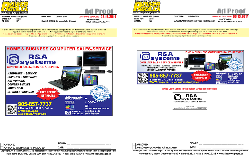 R & A Systems Inc | 2 Marconi Ct #8, Bolton, ON L7E 1E5, Canada | Phone: (905) 857-7737