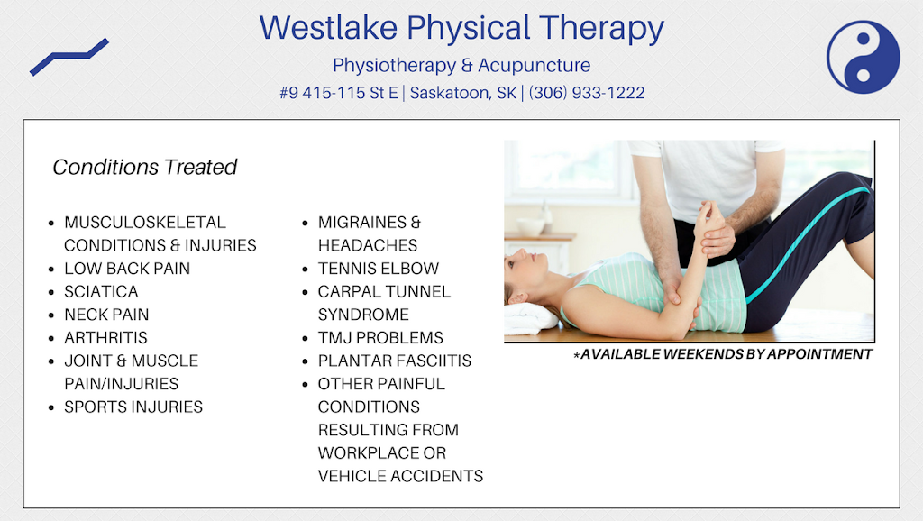 Westlake Physical Therapy | 9 - 415 115th St E, Saskatoon, SK S7N 2X9, Canada | Phone: (306) 933-1222