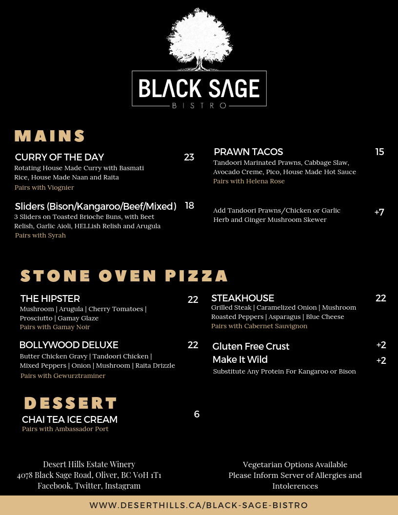 Black Sage Bistro | 1 Black Sage Rd #4078, Oliver, BC V0H 1T1, Canada | Phone: (250) 498-8284