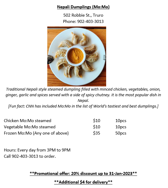 Nepali Momos- Dumplings in Truro | 502 Robie St, Truro, NS B2N 1M3, Canada | Phone: (902) 403-3013