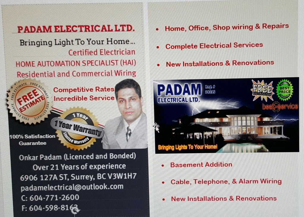 Padam Electrical Ltd. | 6906 127a St, Surrey, BC V3W 1H7, Canada | Phone: (604) 771-2600