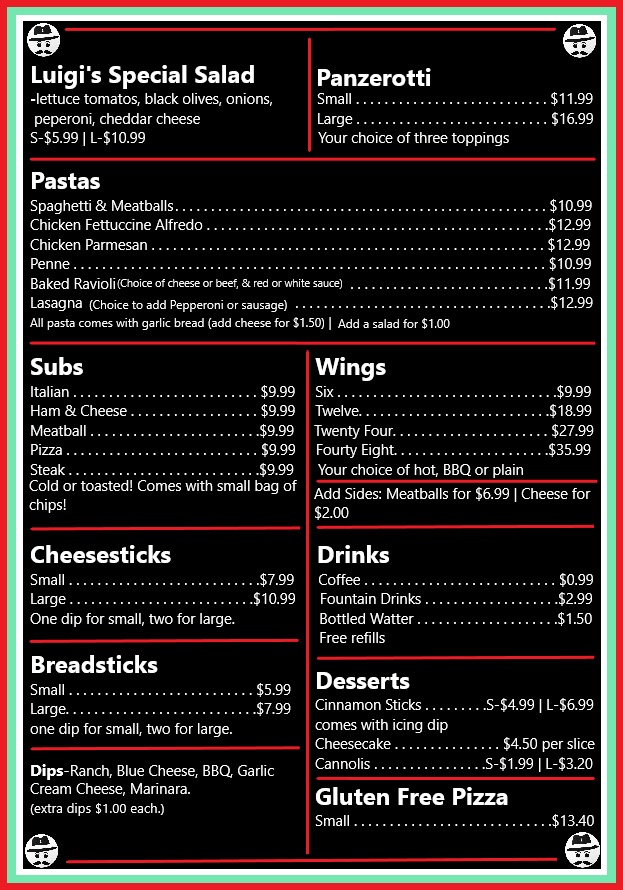 Luigis Pizza | 78 McNaughton Ave, Wallaceburg, ON N8A 1R9, Canada | Phone: (519) 626-8554