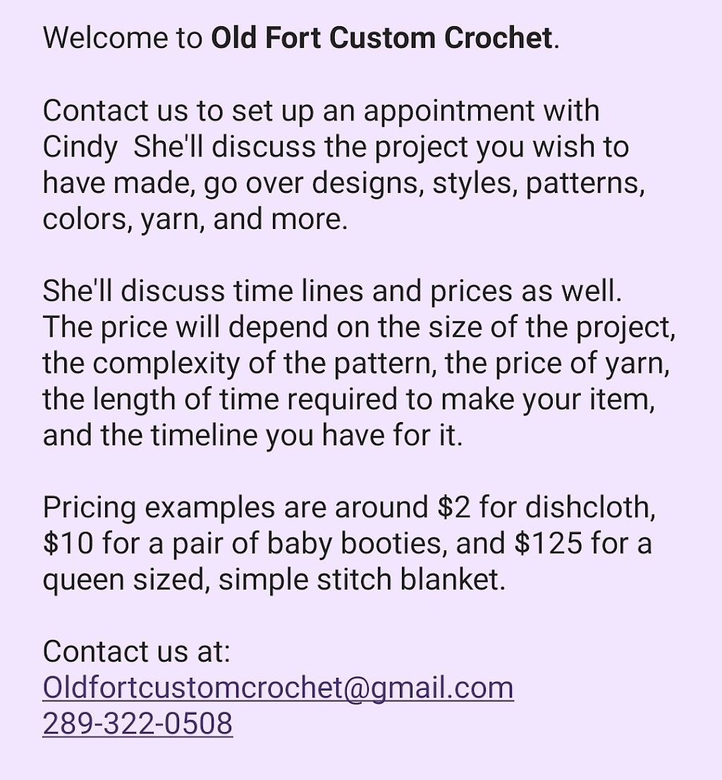 Old Fort Custom Crochet | 43 King St #508, Fort Erie, ON L2A 3Z4, Canada | Phone: (289) 322-0508