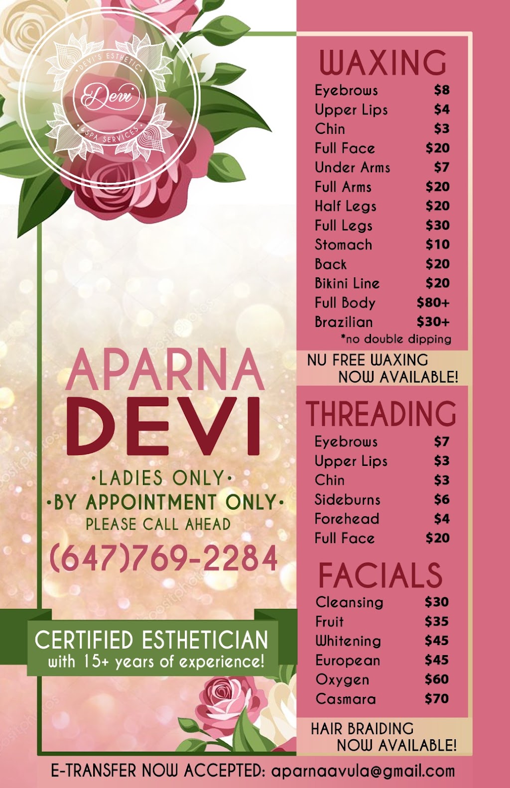 DEVIS ESTHETIC AND SPA SERVICES | 36 Pantano Pl, Brampton, ON L6X 0N6, Canada | Phone: (647) 769-2284