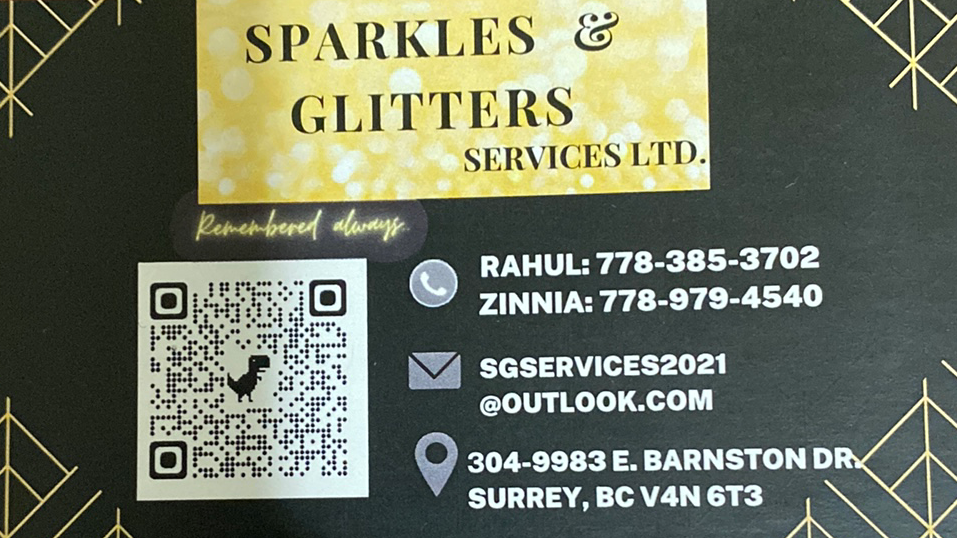 Sparkles and Glitters Services Ltd. | 9983 Barnston Dr E #304, Surrey, BC V4N 6T3, Canada | Phone: (778) 385-3702