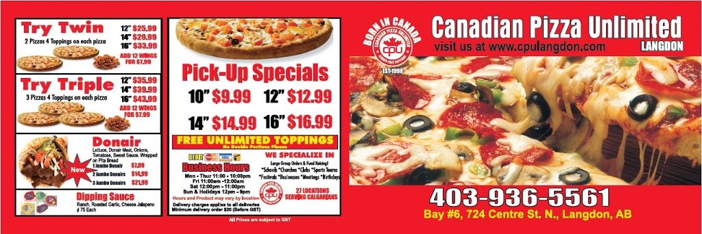 Canadian Pizza Unlimited | 6 Centre St, Langdon, AB T0J 1X1, Canada | Phone: (403) 936-5561
