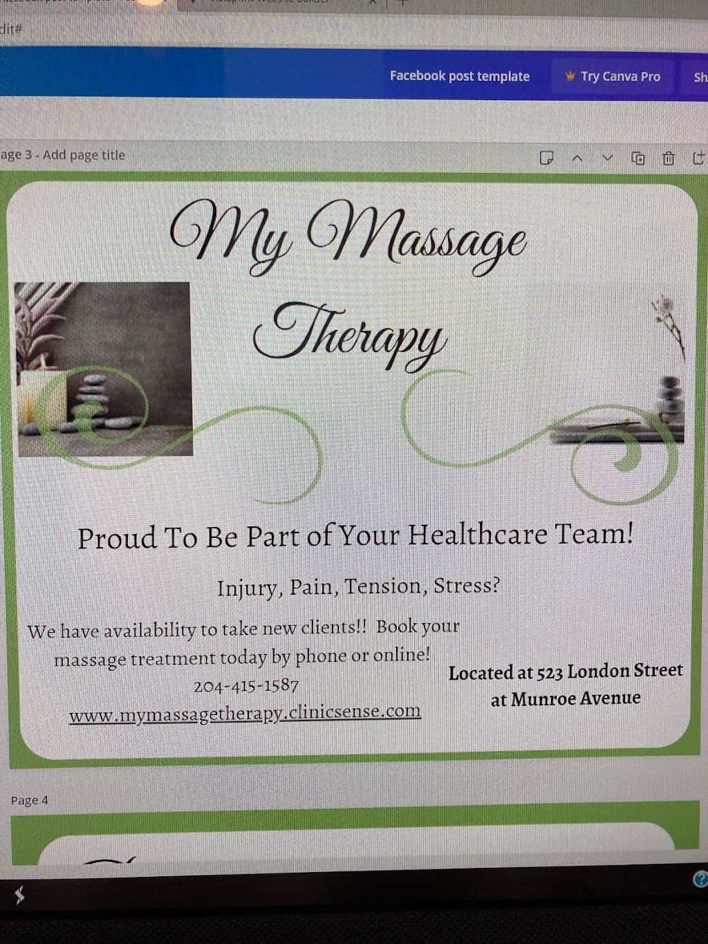 My Massage Therapy | 523 London St, Winnipeg, MB R2K 2Z4, Canada | Phone: (204) 415-1587