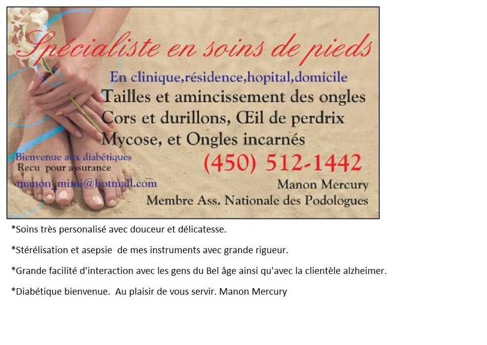 Manon Mercury podologue ( soins des pieds) | doctor | 13 Boulevard Lajeunesse E, Saint-Jérôme, QC J7Z 1E8, Canada | 4505121442 OR +1 450-512-1442