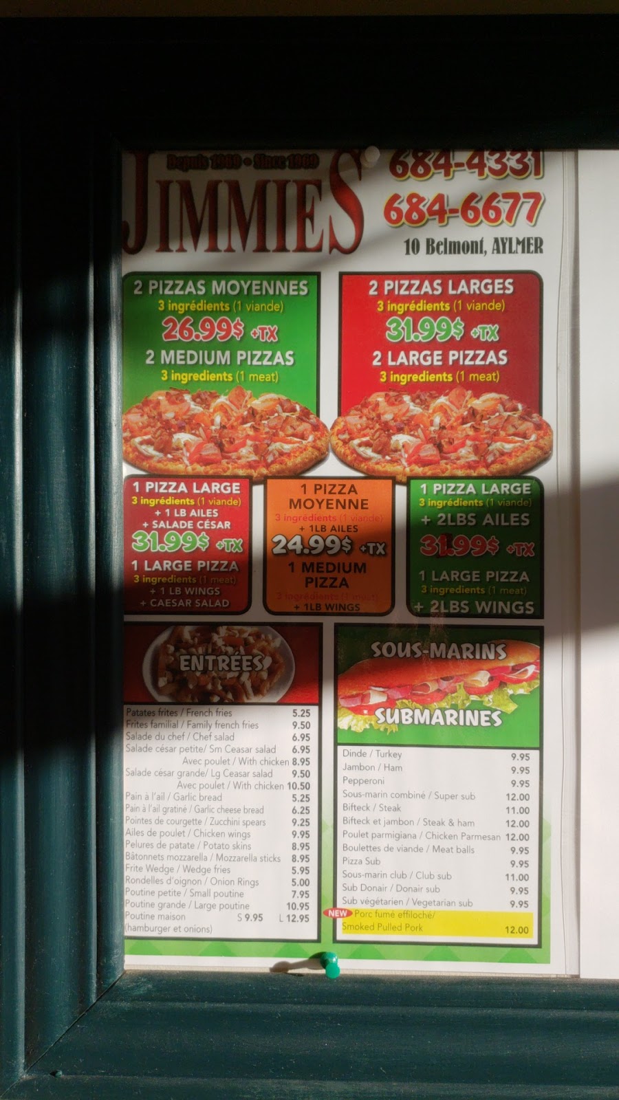 Jimmies Pizza | 10 Rue Belmont, Gatineau, QC J9H 6J5, Canada | Phone: (819) 684-4331