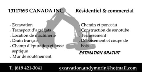 Excavation Andy Morin | 30 Chem. de la Montagne, Barkmere, QC J0T 1A0, Canada | Phone: (819) 421-3041