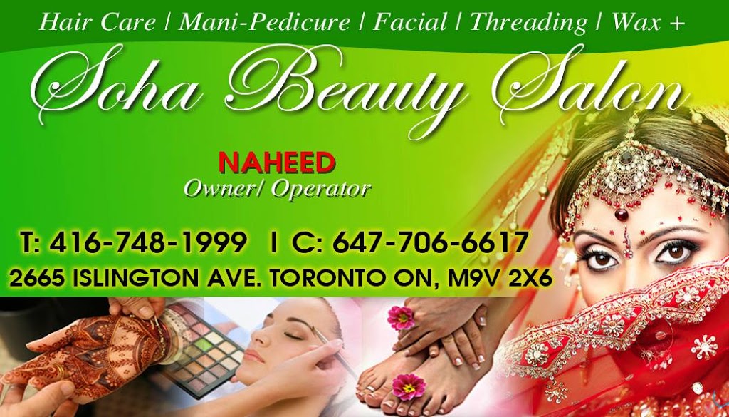 Soha Beauty Salon | 2665 Islington Ave, Etobicoke, ON M9V 2X6, Canada | Phone: (647) 706-6617