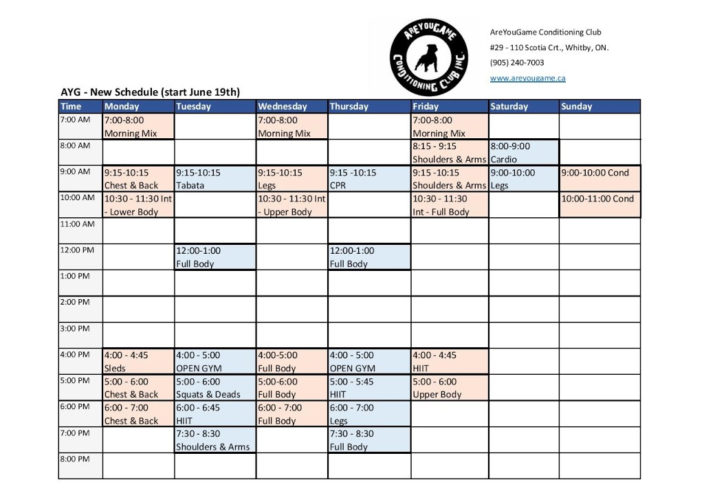 AreYouGame Conditioning Club Inc. | 110 Scotia Ct #29, Whitby, ON L1N 8Y7, Canada | Phone: (905) 240-7003