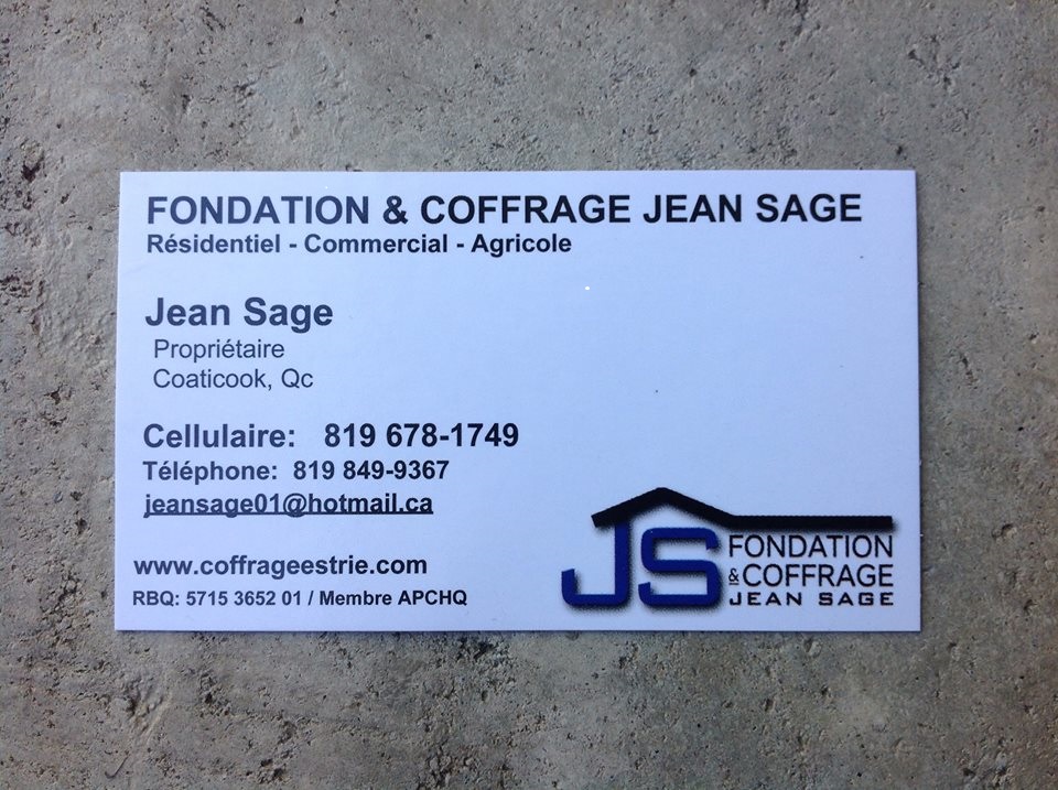Fondation et Coffrage Jean Sage | 516 Chem. Nadeau, Coaticook, QC J1A 2S2, Canada | Phone: (819) 678-1749