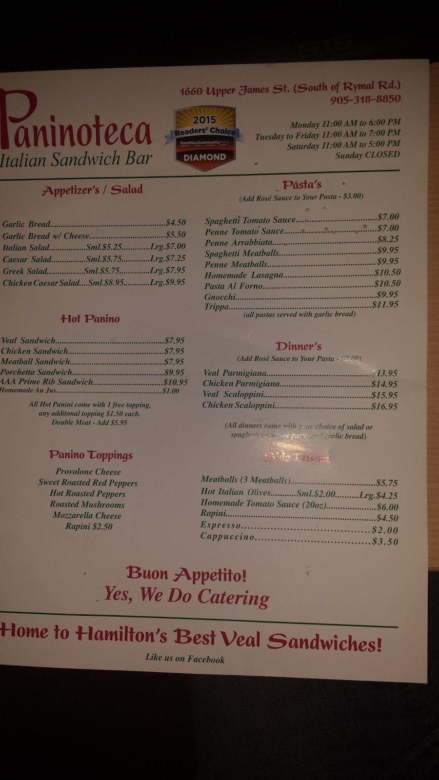 Paninoteca | 1660 Upper James St, Hamilton, ON L9B 1C4, Canada | Phone: (905) 318-8850