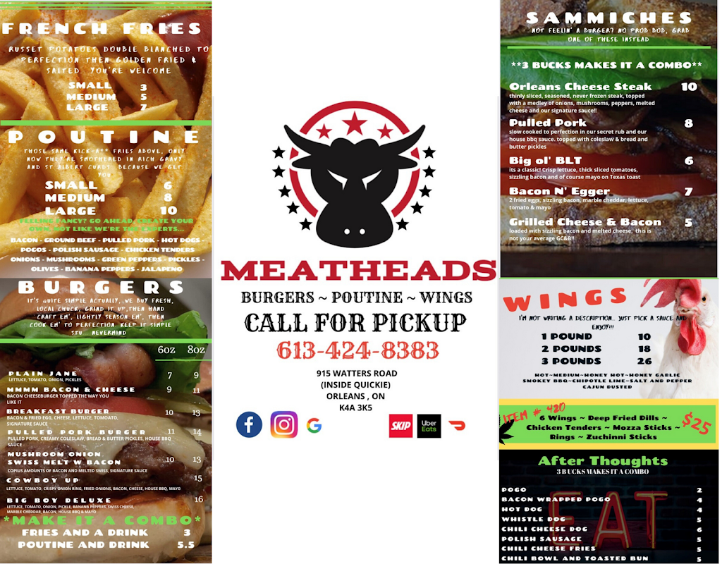 Meatheads Grill | 915 Watters Rd, Orléans, ON K4A 3K5, Canada | Phone: (613) 424-8383