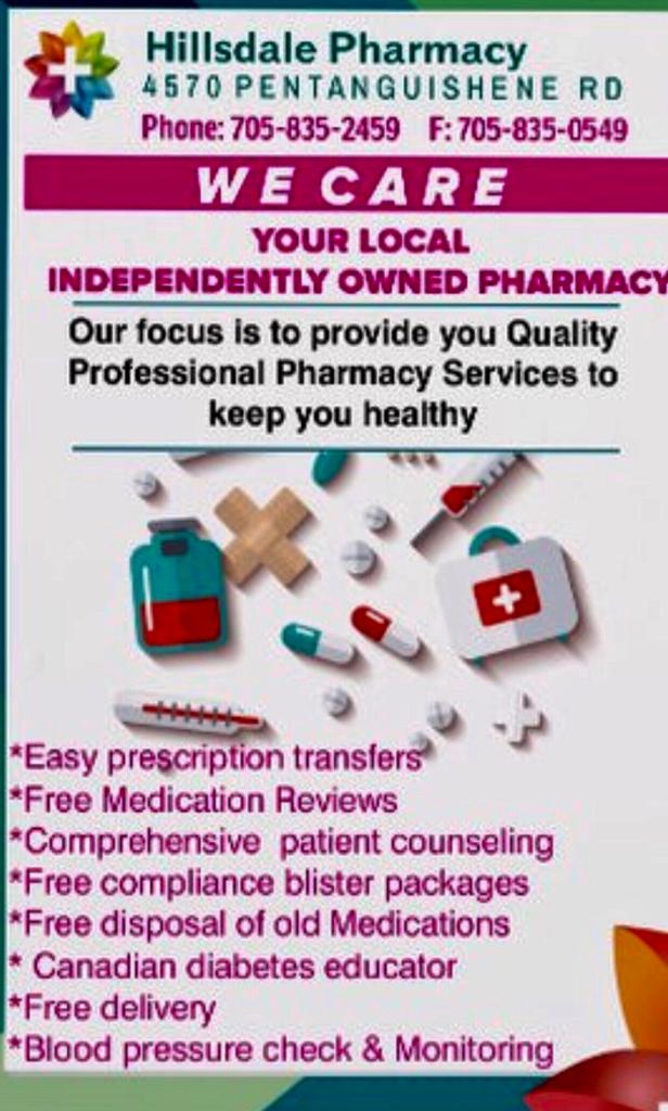 Hillsdale pharmacy | 4570 Penetanguishene Rd, Hillsdale, ON L0L 1V0, Canada | Phone: (705) 835-2459