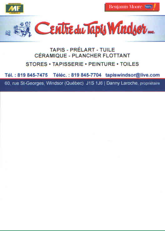 Centre Du Tapis Windsor Enr | 60 Rue Saint-Georges, Windsor, QC J1S 1J6, Canada | Phone: (819) 845-7475