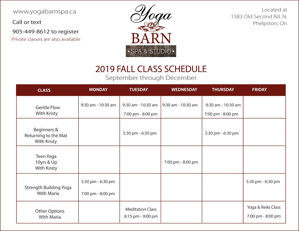 Yoga Barn Spa & Studio | 1583 Old Second Rd N, Hillsdale, ON L0L 1V0, Canada | Phone: (905) 449-8612