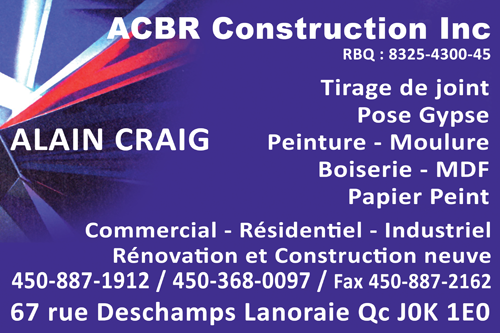 ACBR Construction Inc | 67 Rue Deschamps, Lanoraie, QC J0K 1E0, Canada | Phone: (450) 887-1912