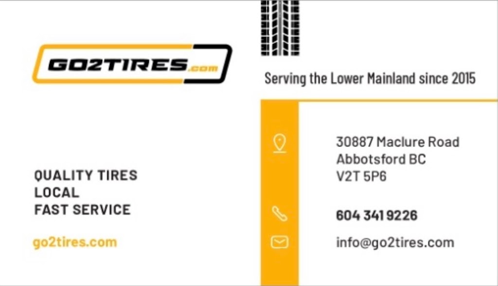 GO 2 TIRES | car repair | 30887 Maclure Rd, Abbotsford, BC V2T 5P6, Canada | 6043419226 OR +1 604-341-9226
