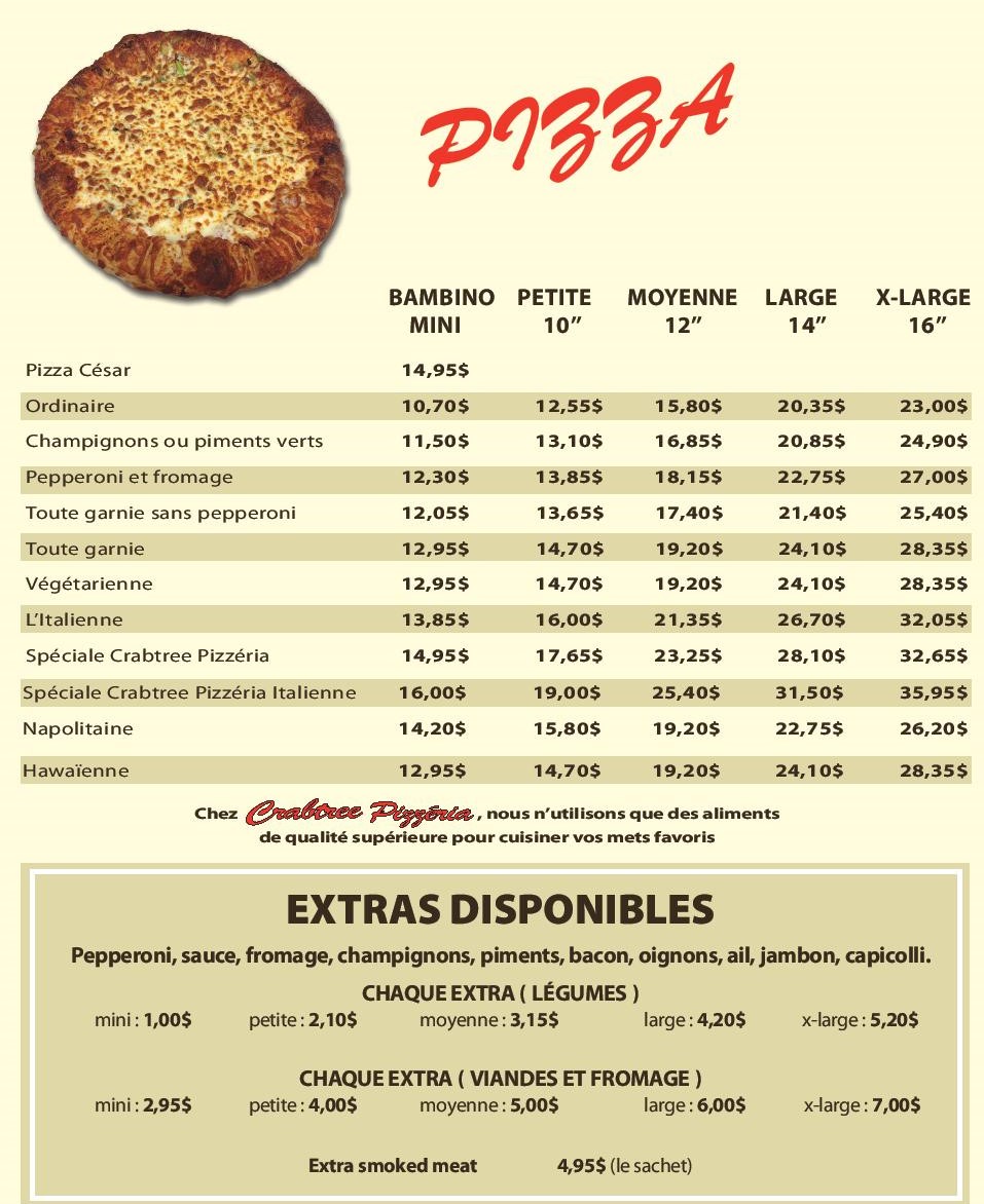 Restaurant Crabtree Pizzéria LAssomption | 1111 Boulevard de lAnge Gardien N, LAssomption, QC J5W 4M8, Canada | Phone: (450) 705-7111