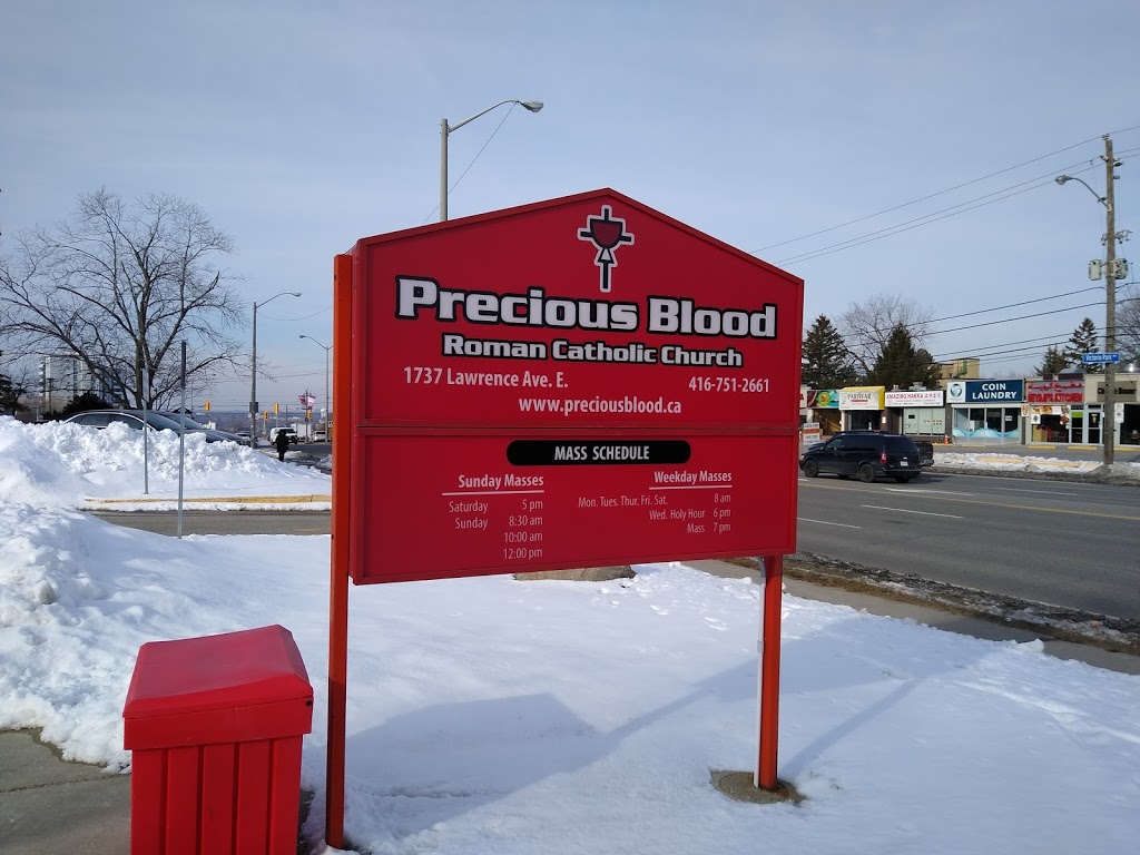 Precious Blood Parish | church | 1737 Lawrence Ave E, Scarborough, ON M1R 2X7, Canada | 4167512661 OR +1 416-751-2661