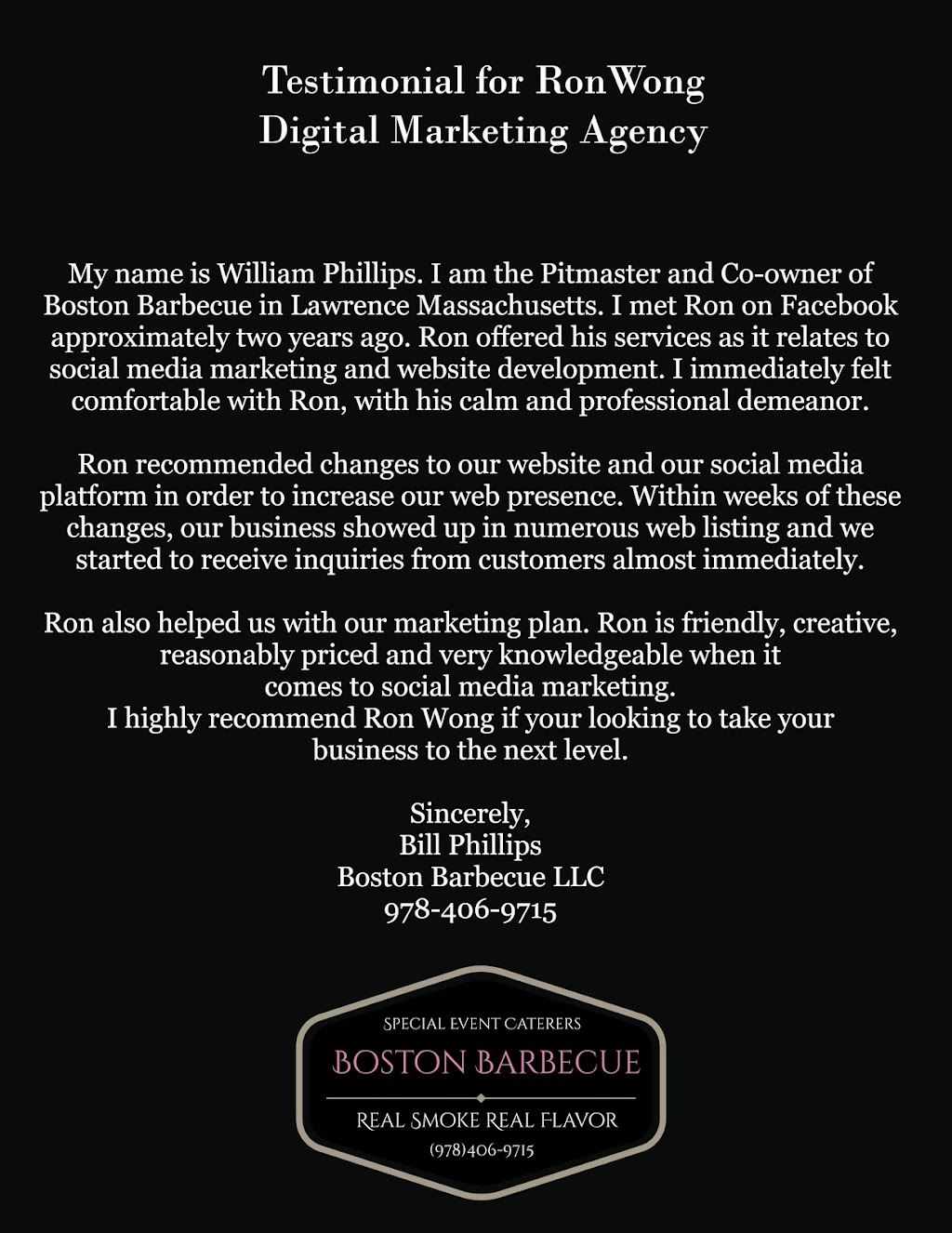 Ron Wong Social Media Manager | Dollard-Des Ormeaux, QC H9N 1N6, Canada | Phone: (514) 802-4110