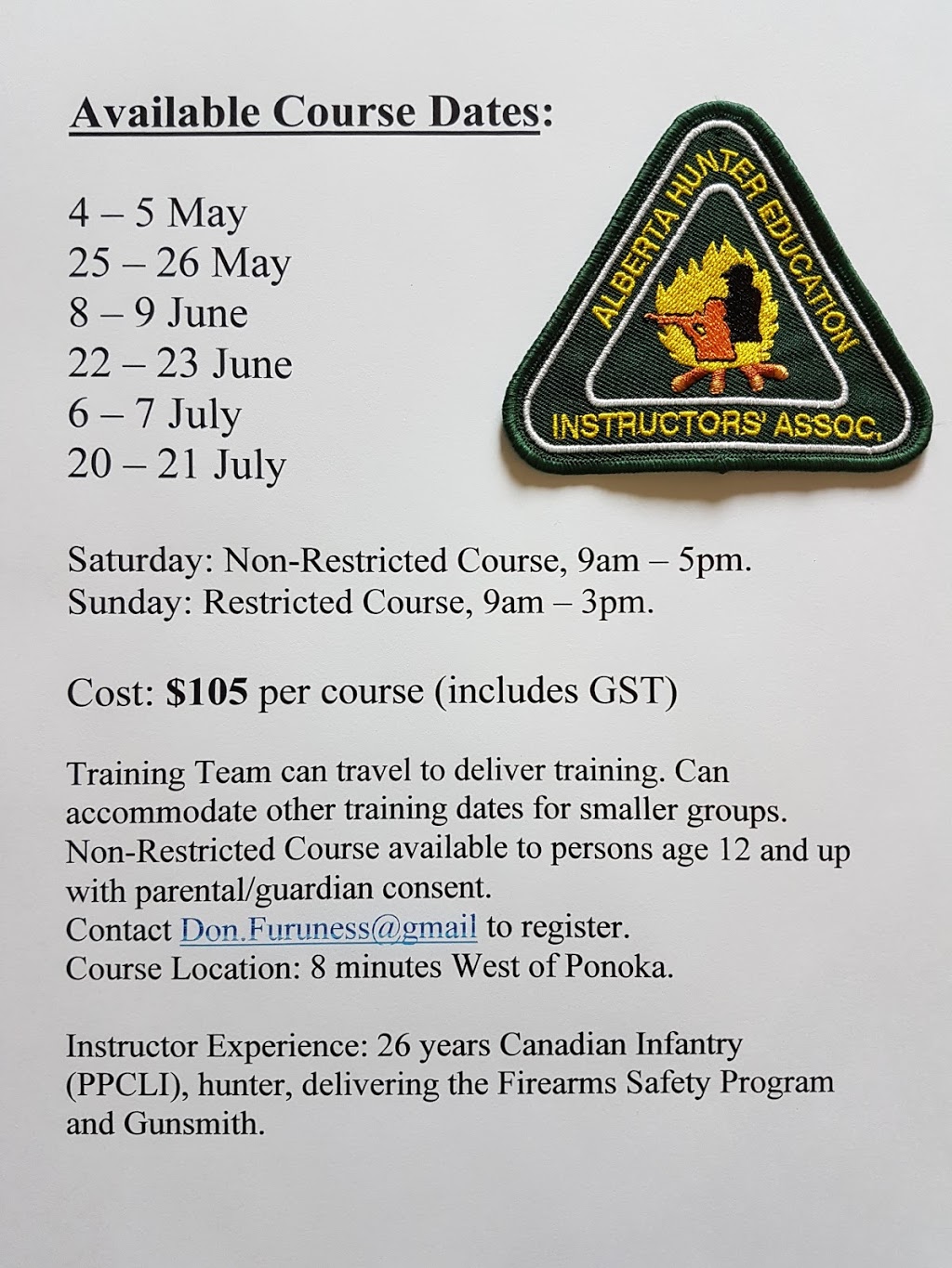DC Firearms Training and Repair | point of interest | RR4 Box 21 Site 2, Ponoka County, AB T4J 1R4, Canada | 4037049868 OR +1 403-704-9868