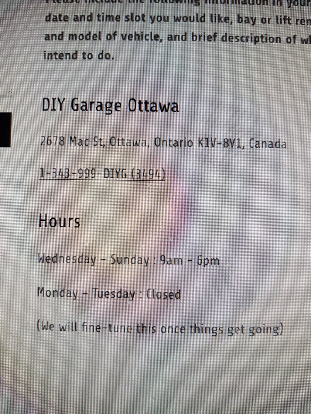 DIY Garage | 2678 Mac St, Gloucester, ON K1V 8V1, Canada | Phone: (343) 999-3494