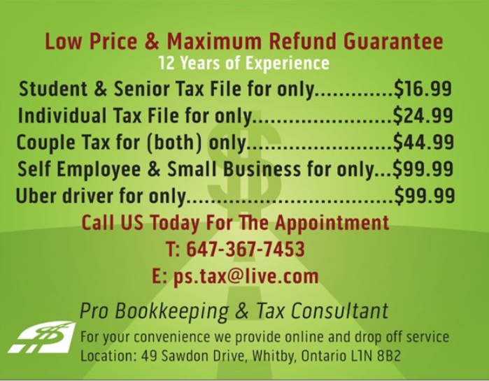 Pro Bookkeeping & Tax Consultant | 344 Guildwood Pkwy, Scarborough, ON M1E 1R2, Canada | Phone: (647) 367-7453