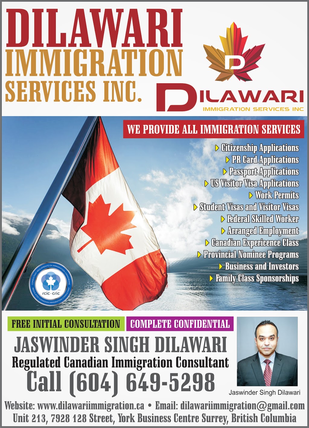 Dilawari Immigration Services Inc | 14565 61 Ave, Surrey, BC V3S 4R6, Canada | Phone: (604) 649-5298