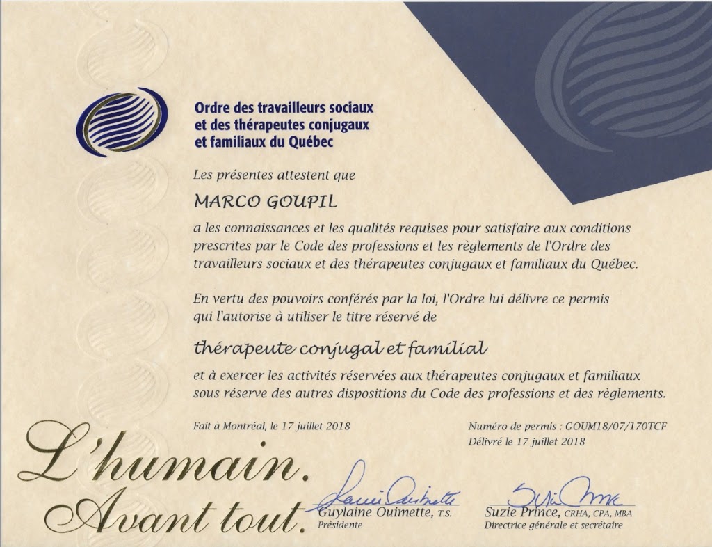 Marco Goupil Psychothérapeute - Thérapie de couple et familiale | 2240 Rue Patenaude, Saint-Hubert, QC J3Y 5K2, Canada | Phone: (581) 500-5366