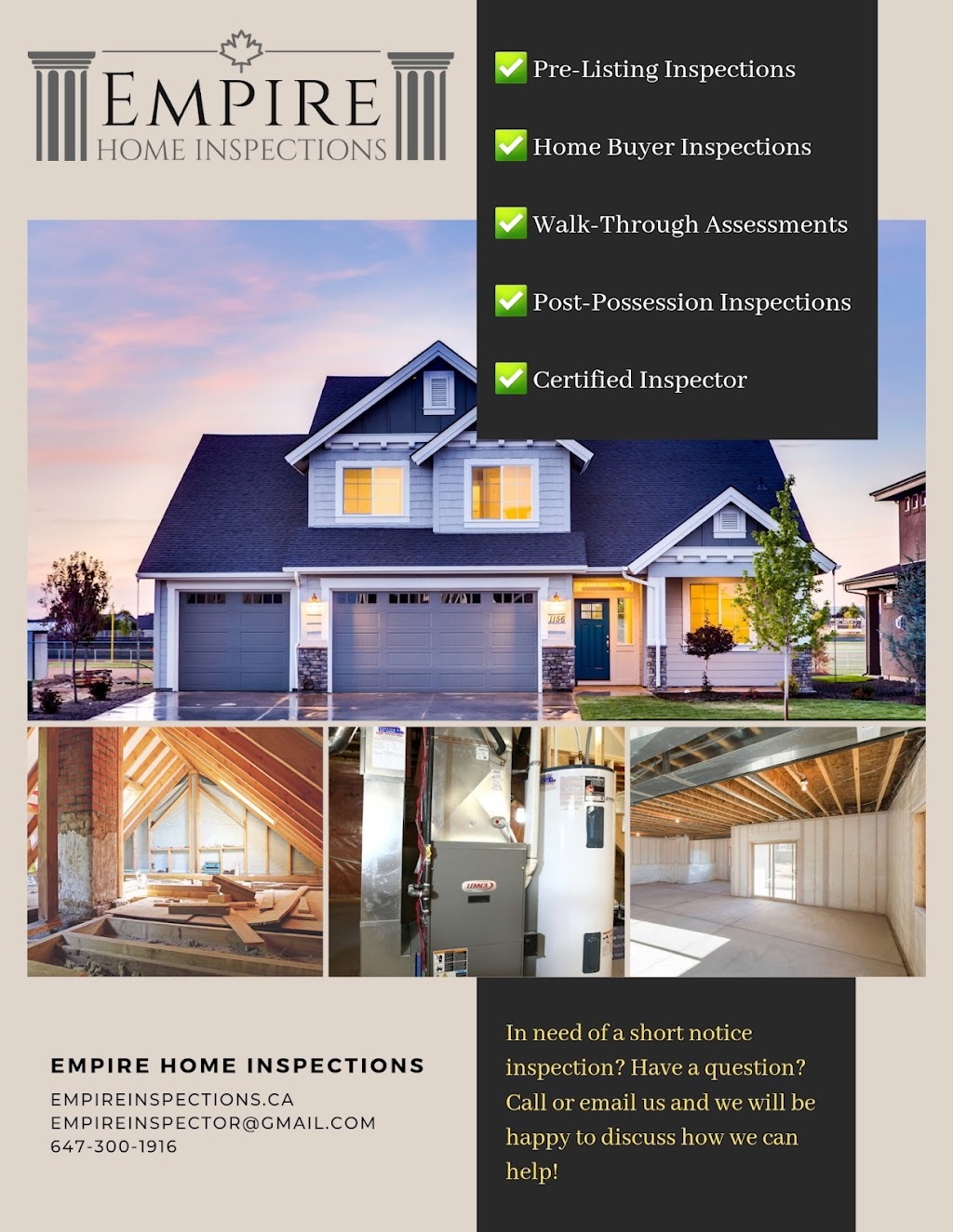 Empire Home Inspections | 160 Bathgate Crescent, Courtice, ON L1E 0B5, Canada | Phone: (647) 300-1916