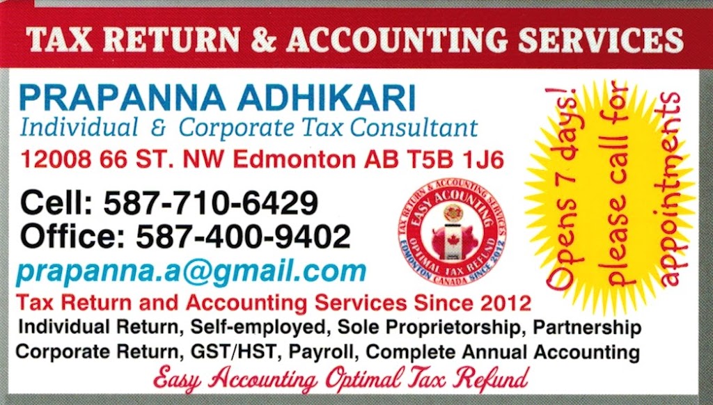 TAX RETURN & ACCOUNTING SERVICES | 12008 66 St NW, Edmonton, AB T5B 1J6, Canada | Phone: (587) 710-6429