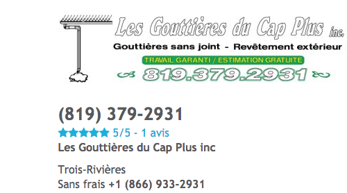 Les Gouttières du Cap -Portneuf | 184 Rue Saint Denis, Saint-Ubalde, QC G0A 4L0, Canada | Phone: (866) 933-2931