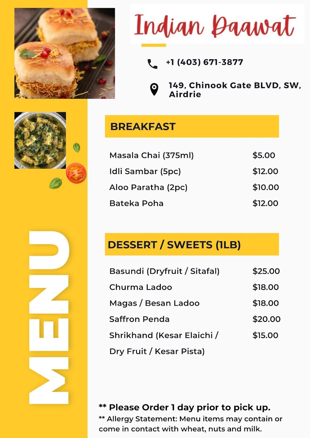 Indian Daawat | 149 Chinook Gate Blvd SW, Airdrie, AB T4B 4V3, Canada | Phone: (403) 689-9779