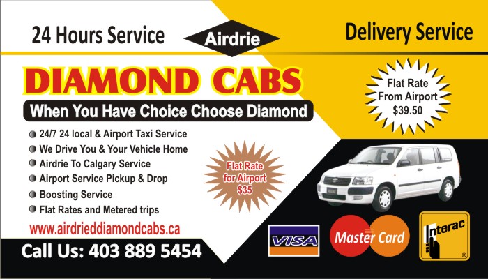 Airdrie Taxi Diamond Cab | 2343 Baysprings Park Southwest, Airdrie, AB T4B 3X8, Canada | Phone: (403) 889-5454