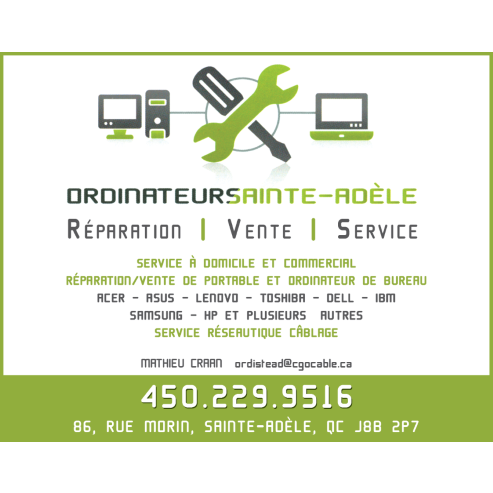 Ordinateur Ste-Adele | 86 Rue Morin, Sainte-Adèle, QC J8B 2P7, Canada | Phone: (450) 229-9516