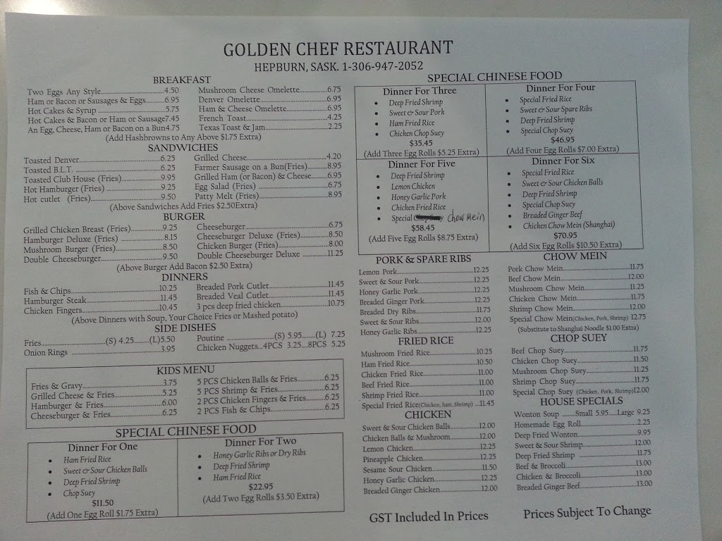 Golden Chef | 314 Main St, Hepburn, SK S0K 1Z0, Canada | Phone: (306) 947-2052