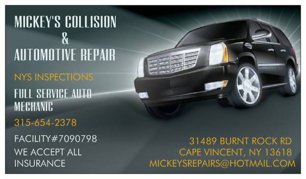 Mickeys Collision & Automotive | 31489 Burnt Rock Rd N, Cape Vincent, NY 13618, USA | Phone: (315) 654-2378