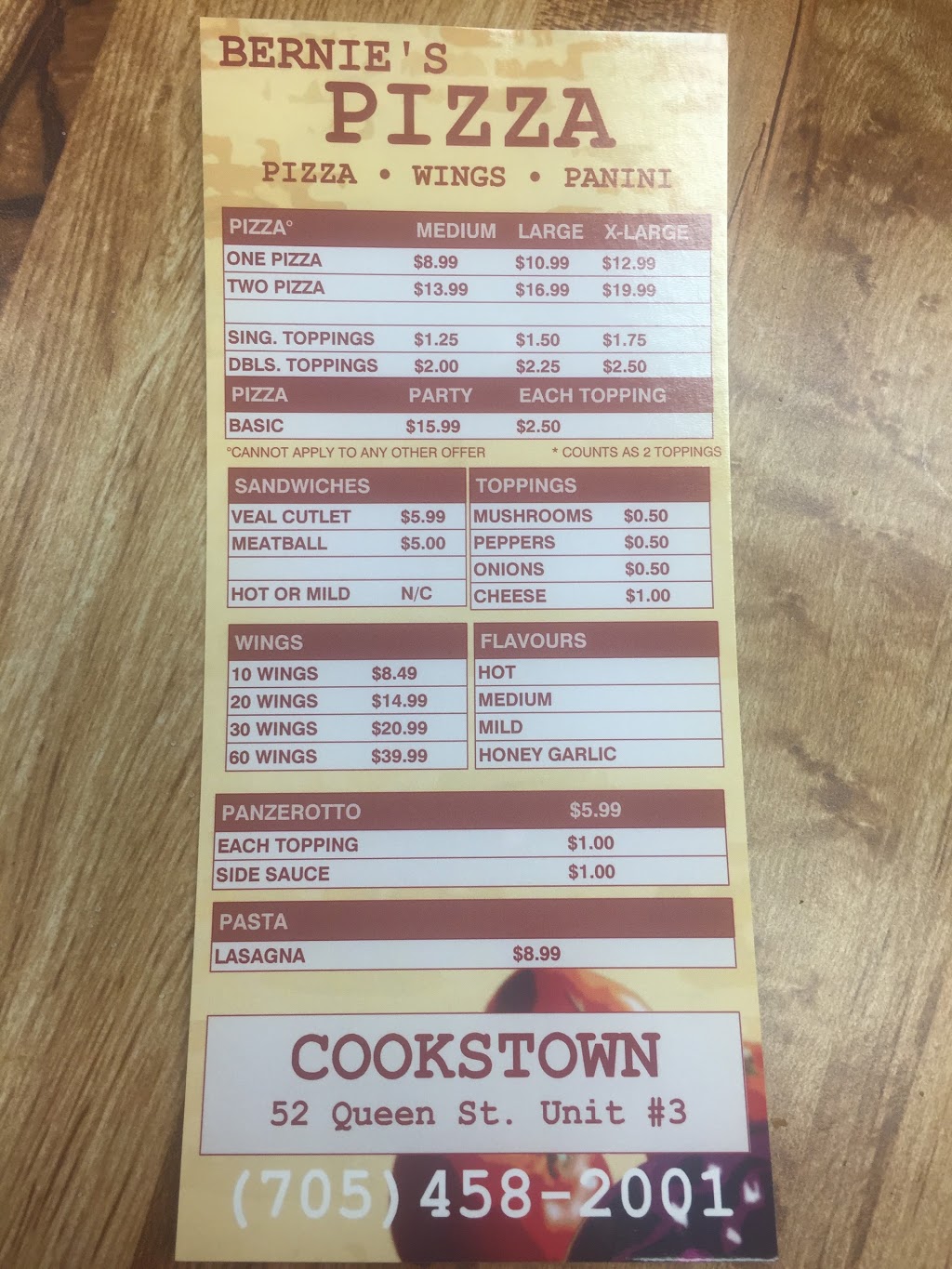 Bernies Pizza | 52 Queen St #3, Gilford, ON L0L 1R0, Canada | Phone: (705) 458-2001