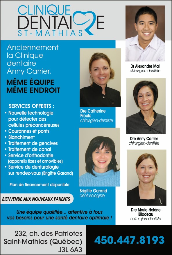 Clinique Dentaire St-Mathias | 232 Chemin des Patriotes, Saint-Mathias-sur-Richelieu, QC J3L 6A3, Canada | Phone: (450) 447-8193