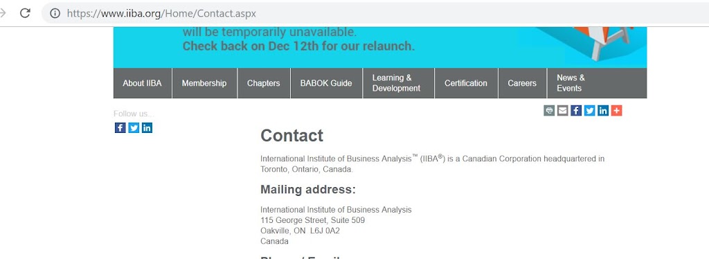 International Institute of Business Analysis (IIBA) | 14B, 1822 Whites Rd N Suite 104, Pickering, ON L1V 0B1, Canada | Phone: (866) 789-4422