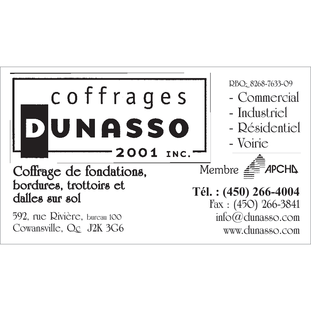 Coffrages Dunasso 2001 | 592 Rue de la Rivière bureau 100, Cowansville, QC J2K 3G6, Canada | Phone: (450) 266-4004
