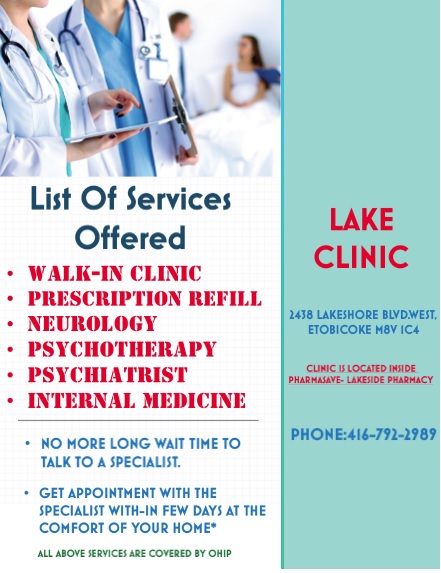 Lake Clinic | 2438 Lake Shore Blvd W, Etobicoke, ON M8V 1C4, Canada | Phone: (416) 792-2989