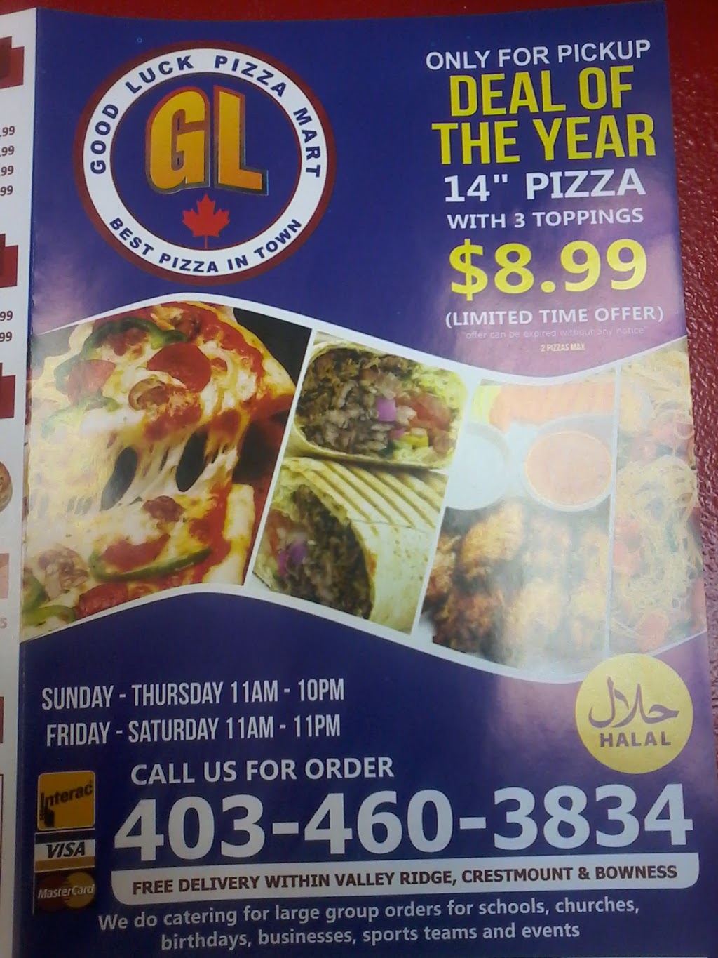 Good Luck Pizza Mart | 11245 C Valley Ridge Dr NW, Calgary, AB T3B 5V4, Canada | Phone: (403) 460-3834