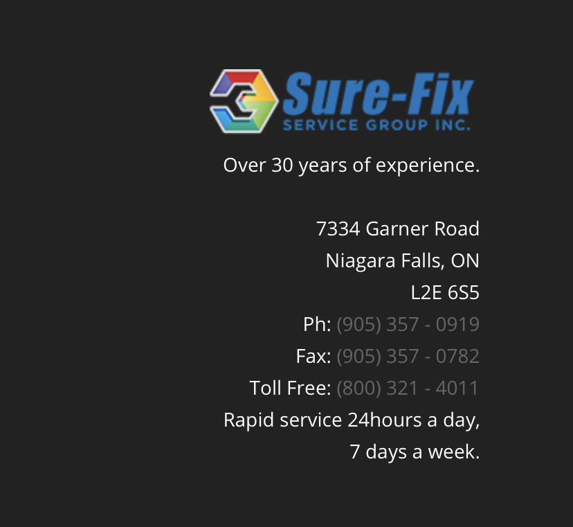 Sure-Fix Service Group Inc. | 7334 Garner Rd, Niagara Falls, ON L2H 0X8, Canada | Phone: (905) 357-0919