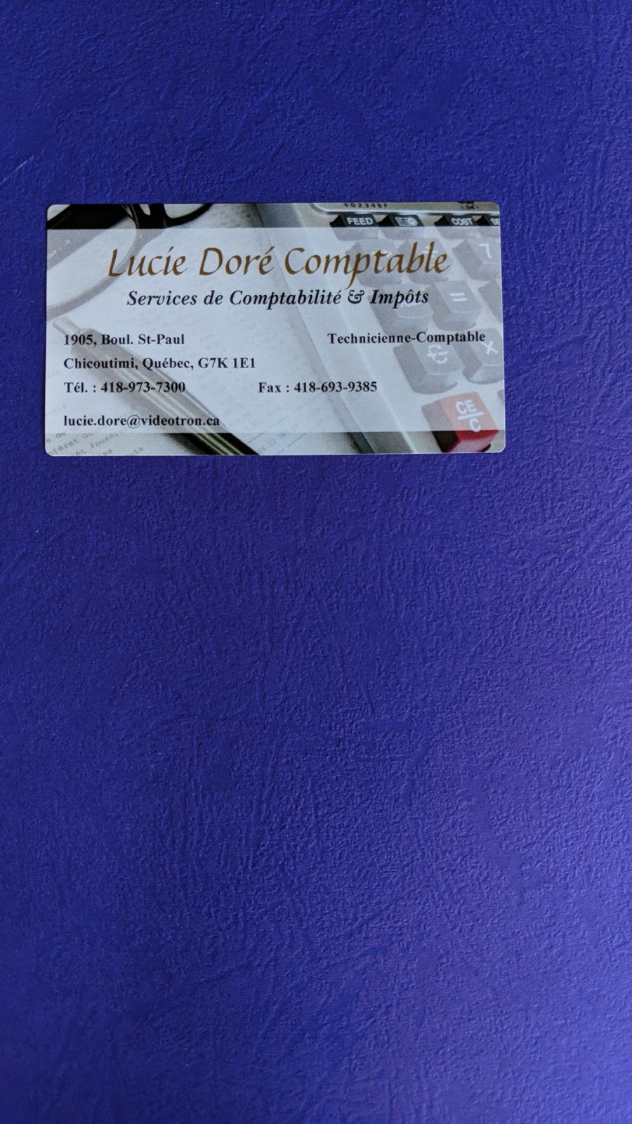 Lucie Doré Comptable | 373 Chem. de la Réserve, Chicoutimi, QC G7J 3N4, Canada | Phone: (418) 820-5673